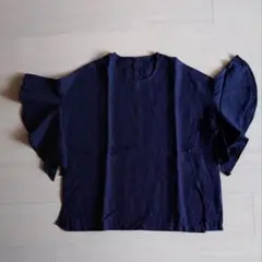 フリル袖 ネイビー シャツ