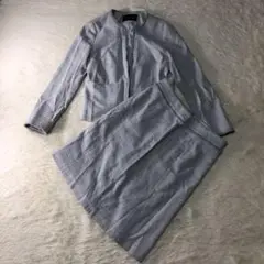 美品 グリーンレーベルリラクシング スカートスーツ セットアップ グレー L