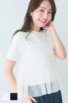 新品 coca シルキータッチチュールドッキングtシャツ　ホワイト　L