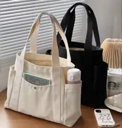 ポケット付きトートバッグ黒
