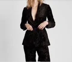 【ZARA】ベロア ベルベットジャケット 花柄 総柄 S 黒 訳あり