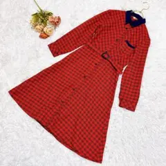 ★Machine.Ace★ヴィンテージ チェック柄シャツワンピース【L】長袖 赤