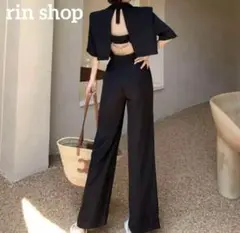 オールインワン 半袖ジャケット セットアップ 夏 韓国 服 背中開