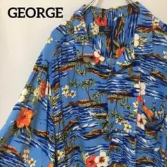 N-1938 GEORGE アロハシャツ 総柄 ハイビスカス 海 半袖開襟3XL