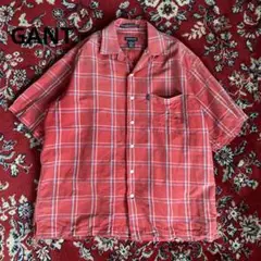 90s gant リネン　チェックシャツ　オープンカラー　開襟シャツ　フェード