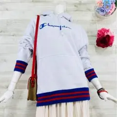 ほぼ未使用 Champion リバースウィーブ パーカー M 白×ボーダー