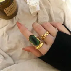 新品★2個セット指輪☆グリーンu0026ゴールド