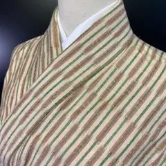 【春】10842b 着物 紬 手織り 縦縞文様 お洒落