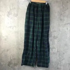 Y5418古着　チェックパンツ　パジャマパンツ　緑　紺　黒　キッズ