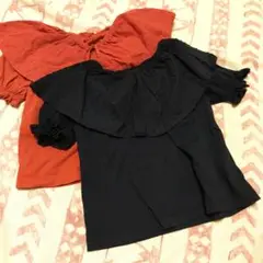 GU フリル付きドット柄半袖シャツ 2色セット