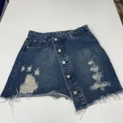 デニムミニスカート ダメージ加工 ボタン付き