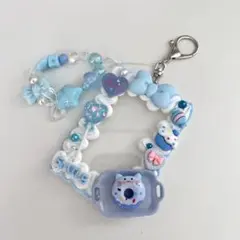 99 トレカデコキーホルダー ホイップデコ 水色 トレカデコ リボンデコ