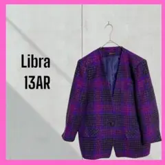 [リブラ] ツィード　ラメ　チェック　ノーカラージャケット　オーバーサイズ　美品