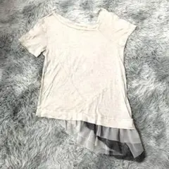 ハリコットルージュ　日本製　半袖Tシャツ　カットソー　アシンメトリー　裾レースS