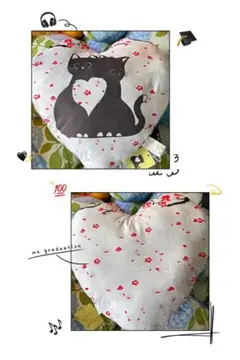一心ねこハート型クッション