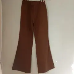 リネン混　麻混紡　ブラウン フレアパンツ バックポケット付き