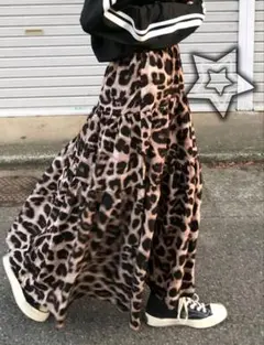 ヒョウ柄フレアロングスカートXL