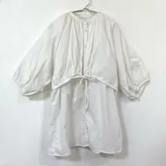 【セレクトモカ】ドッキングブラウス チュニック フルボタン 袖口ゴム 綿混M