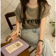 プリント カットソー 半袖 Tシャツ レディース カーキ XL 新品未使用