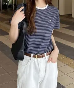 GeeRa nelliy ジーラ　プレート付ボーダー配色リンガーＴシャツ