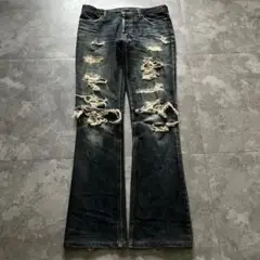 00s shellac destroyed flare denim Y2K