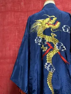 専用◎ドラゴン×金銀刺繍 ネイビー赤サテンチャイナガウン日本製vintage◎