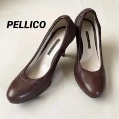 PELLICO ペリーコ ラウンドトゥ レザー ヒール パンプス 34ハーフ 茶