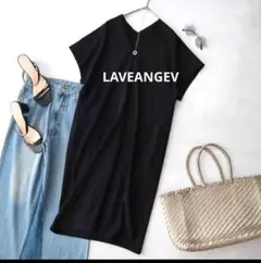 【新品タグつき】夏色ブラックおしゃれLAVEANGEVネック半袖ワンピース