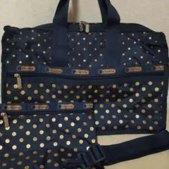 未使用・1箇所訳有 レスポートサック ネイビー ボストンバッグ ゴールド ドット