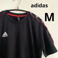 adidas 黒 Tシャツ ストライプデザイン　M スポーツ　トレーニング