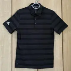 adidas GOLF ボーダー鹿の子織 ポロシャツ ブラック