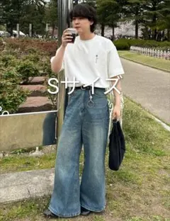 MASONPRINCE サイドベルト ワイドフレアデニムパンツ S