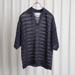 BORDER MESH KNIT SKIPPER POLO SHIRT
