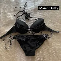 Maison Gilfyブラック ニット素材とフリルビキニ 水着M