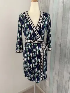 DVF カシュクールワンピース　総柄　シルク100% 4