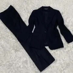 インディヴィ　セットアップ　パンツ　スーツ　ストライプ　ブラック　ネイビー