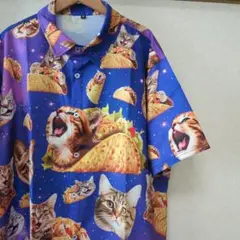 新品 カラフル タコス 猫 個性的 おもしろ アロハ シャツ