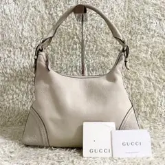 美品✨グッチ シマレザー 内側ホースビット ワンショルダー オフホワイト 肩かけ