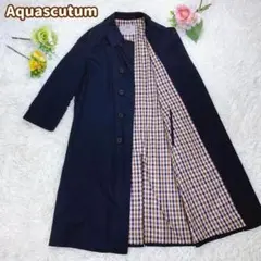 ★美品★Aquascutum ステンカラーコート チェック 比翼ボタン Mサイズ
