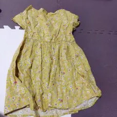 花柄 半袖ワンピース 110cm　オフショル　黄色