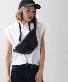 完売品 WEGO ダブルZIPフェイクレザーウエストバッグ 男女兼用 ブラック