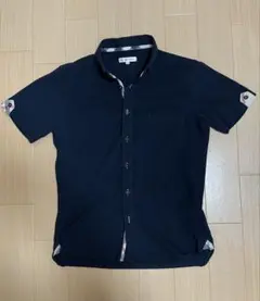 【美品】前開きボタンダウンシャツ ネイビー Ｌ クールマックス素材