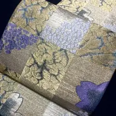 3-63 美品!高級袋帯 人気帯 六通 市松模様