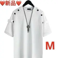 ❤️新品未使用❤️ボタン付き白カットソー メンズ 無地 ビッグシルエット丸襟　M