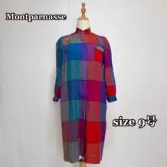 Montparnasse マドラスチェック柄　ノーカラーワンピース（9号）ウール
