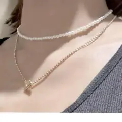 全品10%off! 3way 2ピース　重ねづけ　ネックレス　2連