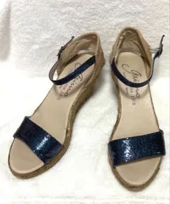 【美品】GAIMO サンダル アンクルストラップ ウェッジソール ネイビー