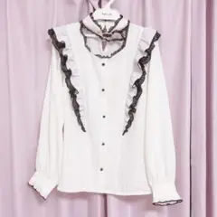 ♥︎ROJITA肩開き♥︎齊藤なぎさ♥︎ゆあてゃ着用♥︎Vラッフル切替半袖ブラウス♥︎ 1631458491.jpg?1658838970