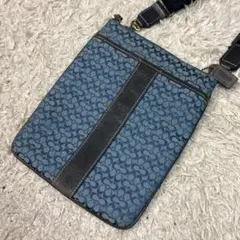 【希少】コーチ キャンバス レザー ショルダーバッグ 水色