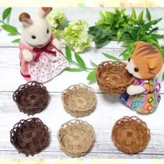 紙バンド ✤ かご 丸トレー ✤3色6こ 茶色系A ✤ ハンドメイド
